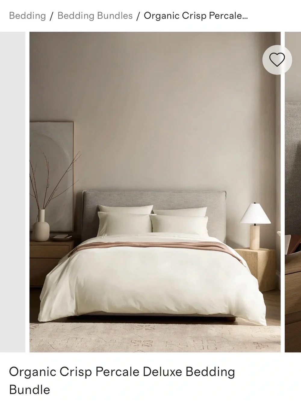 Quince Organic Crisp Percale Deluxe Bedding Bundle - Ivory (full set)
